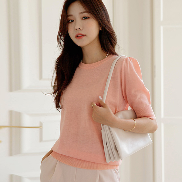 Lovely Vivid Color Short-sleeve Knit T-shirt