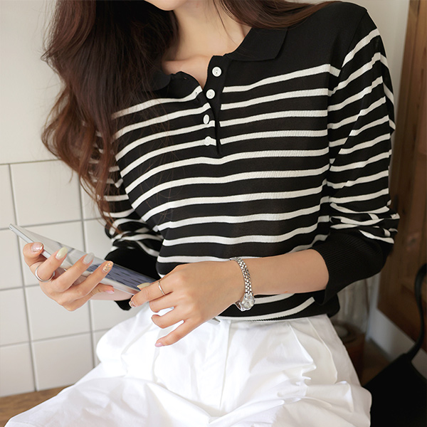 Daily Casual Stripe Collar Knit