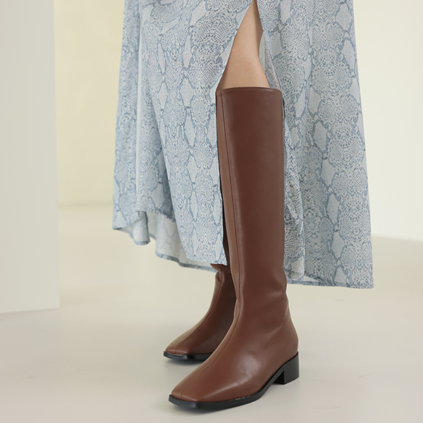 Trendy Square Toe Leather Long Boots