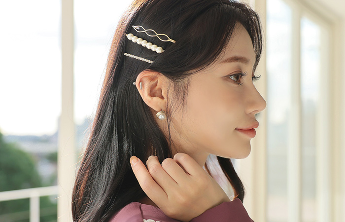 Pearl&Cubic Gold Hairpin(3SET)