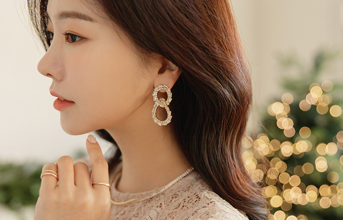 Special Cubic Double Ring Drop Earring