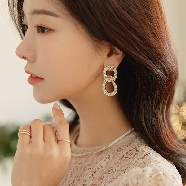 Special Cubic Double Ring Drop Earring