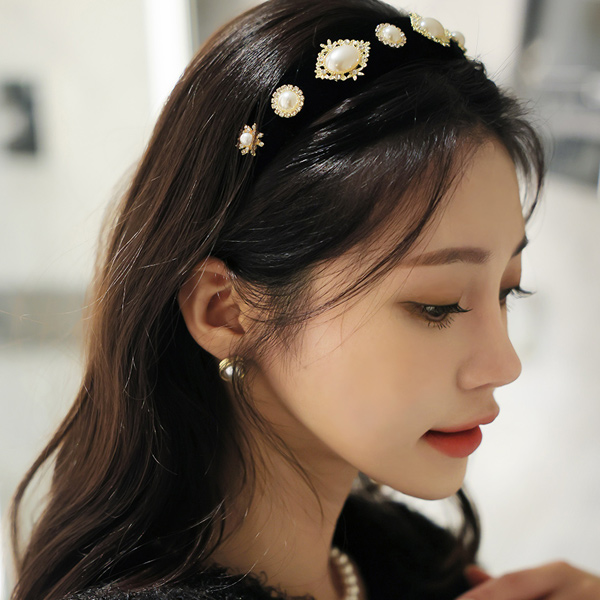 Pearl&Cubic Velvet HairBand