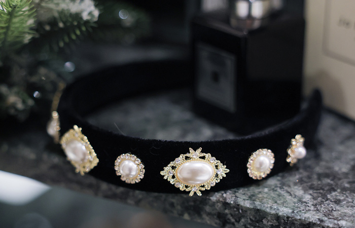 Pearl&Cubic Velvet HairBand