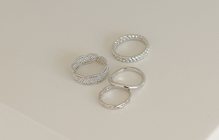 Silver Mini Chain layered Ring(4set)