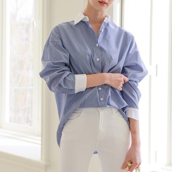 Color Combination Collar Stripe Shirt