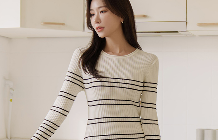 Stripe Color Combination Slim Fit Knit Dress