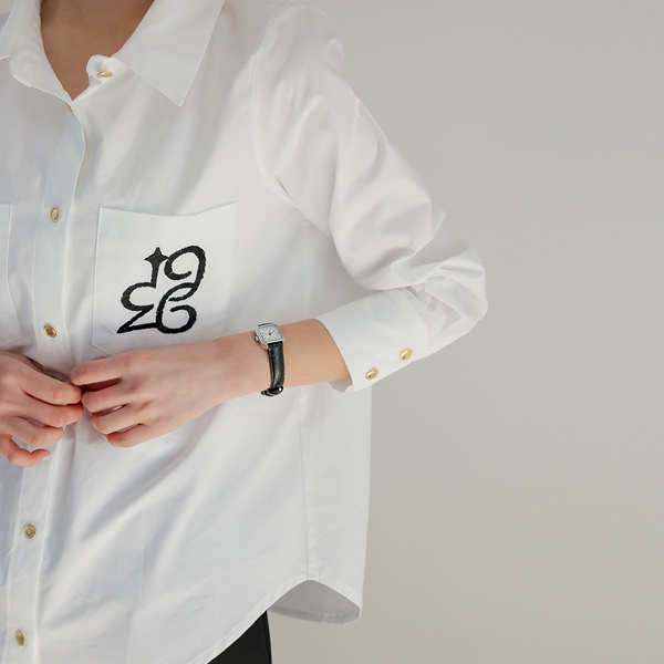 Rope Embroidery Lettering Gold Button Shirt Blouse