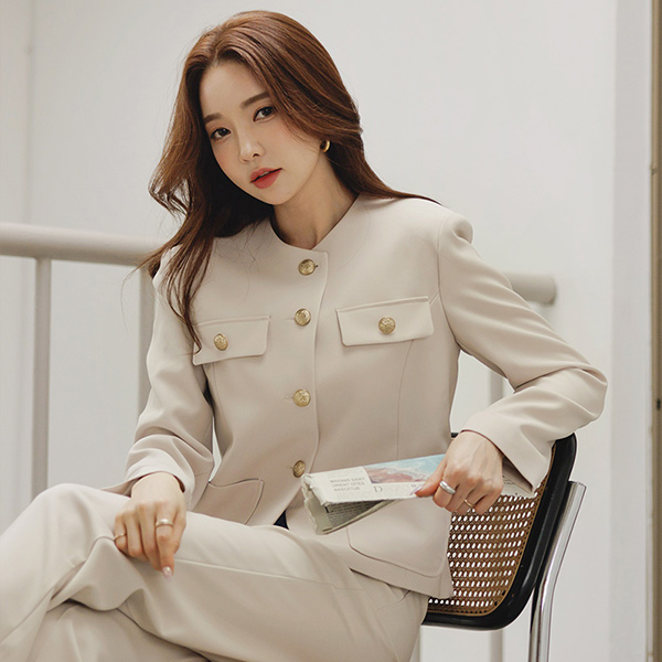 Basic Gold Button Line No-collar Jacket