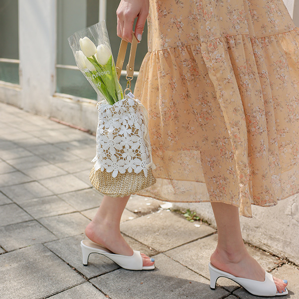 Eyelet Sunflower Embroidery Bucket Bag