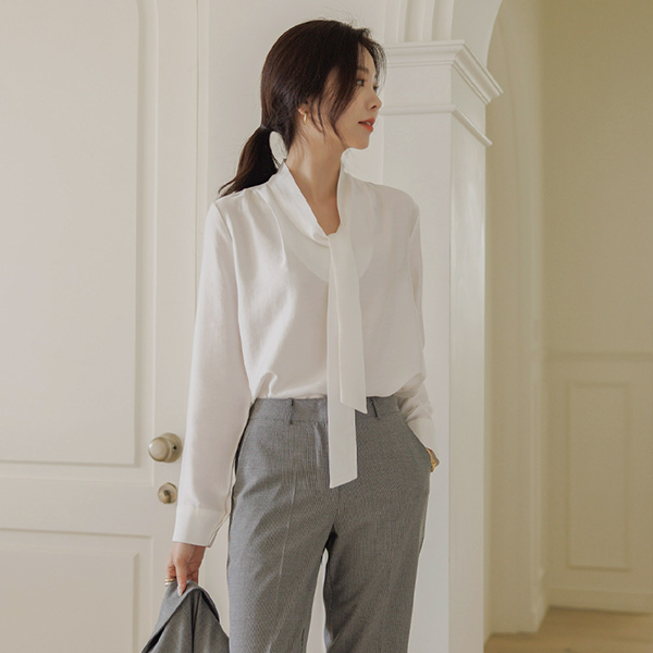 Graceful Long Tie Glossy Blouse