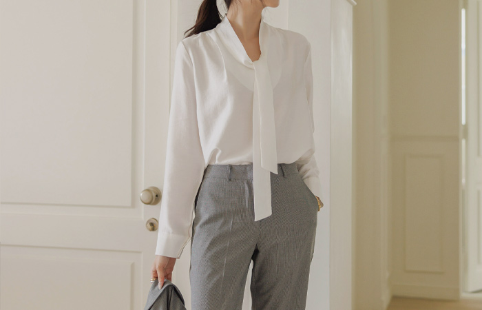 Graceful Long Tie Glossy Blouse