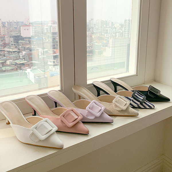 Modern Square Decoration Mule Stiletto Heels