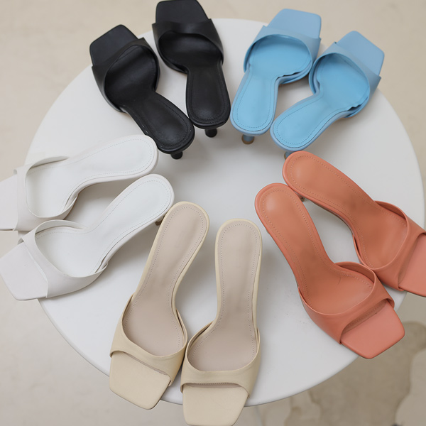 Daily Point Color Square Mule Slippers Heels