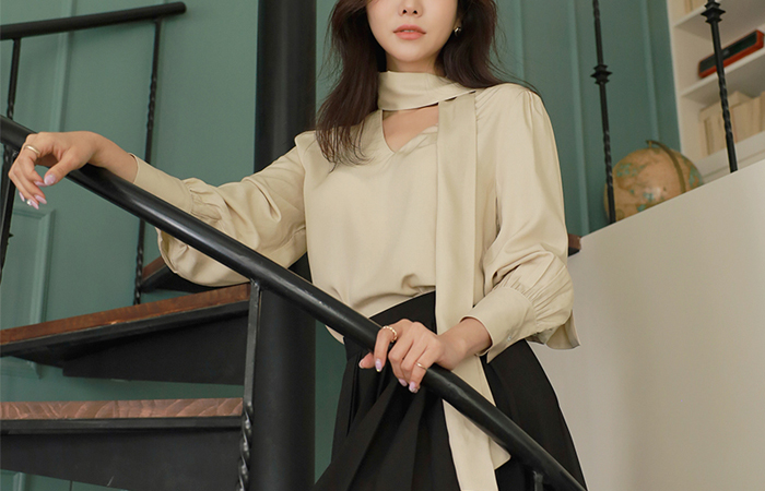 [O:neul] COOL Bamboo Volume Sleeves Scarf NICE Blouse