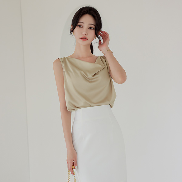 Satin Drape Sleeveless shirts Blouse