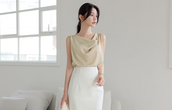 Satin Drape Sleeveless shirts Blouse