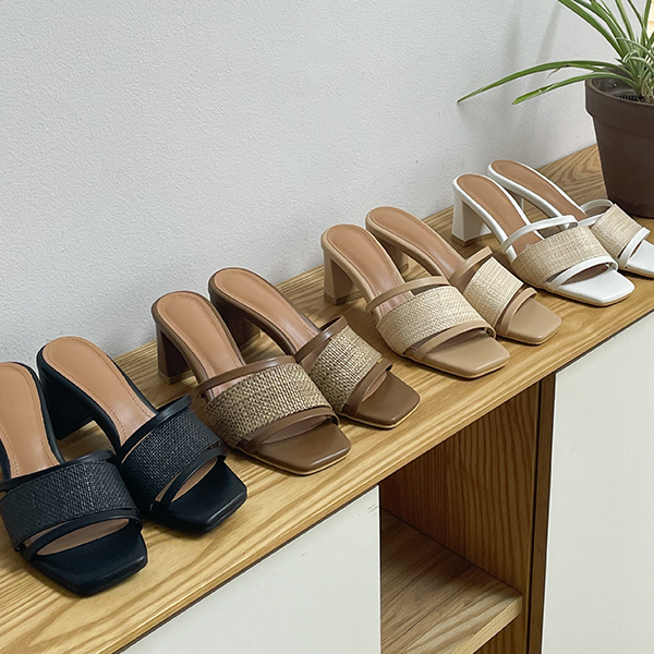 Simple Natural Rattan Point Platform shoes Sandals Heels