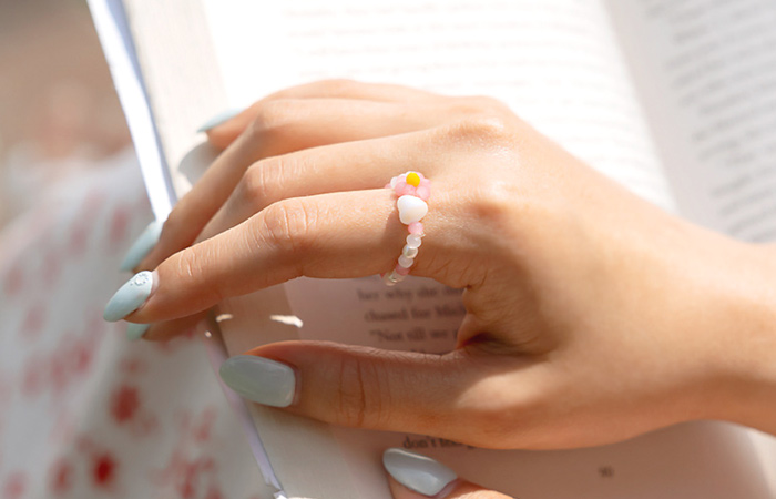 Pastel Color Flower heart Crystal Ring