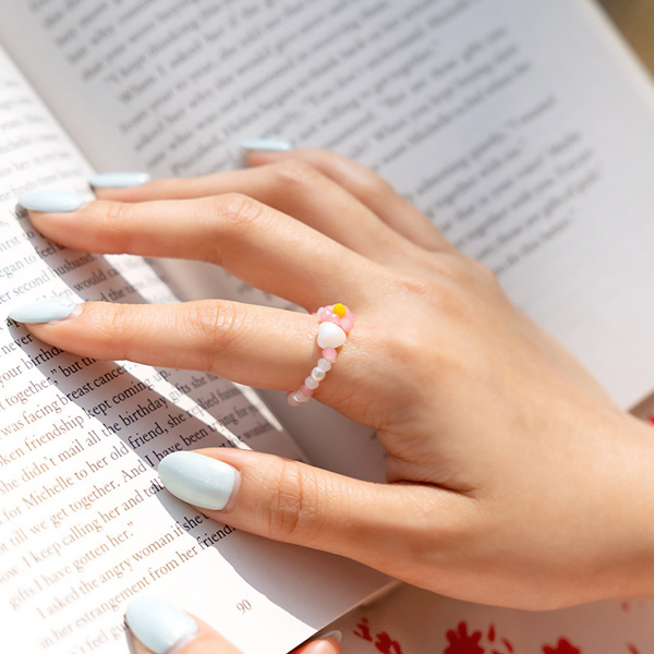 Pastel Color Flower heart Crystal Ring