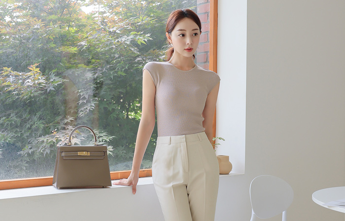 Cooling Cap-Sleeves Corduroy Knit T-shirt