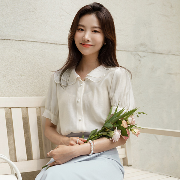 Angel Double Frill Puff Sleeves Tencel Blouse