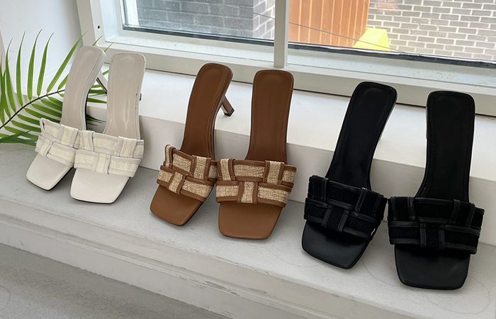 Summer Rattan Double Block Cross Sandals Heels