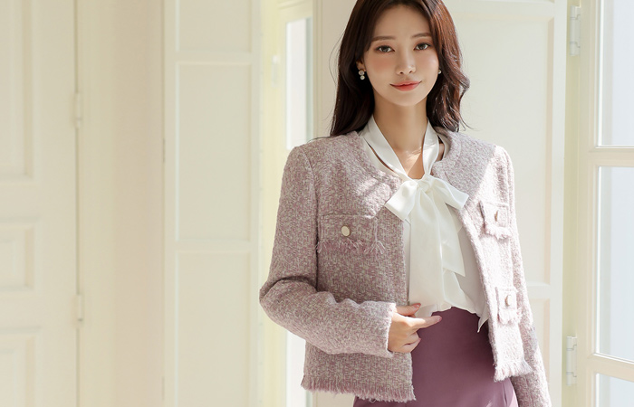 Wool Pastel Tweed Open Jacket