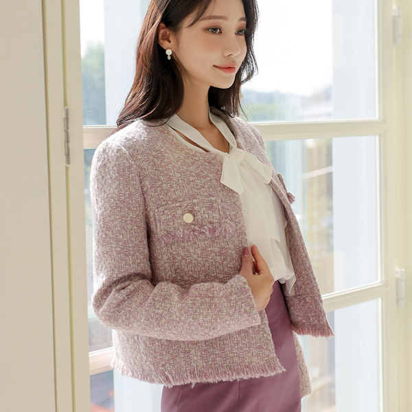 Wool Pastel Tweed Open Jacket