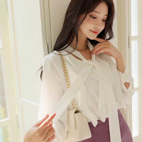 honey Open Frill Tie Blouse