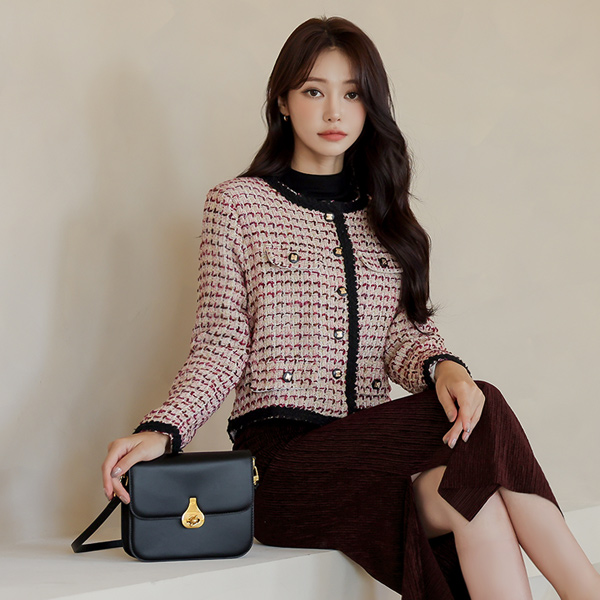 sugar Color Combination Raund neck Wool Tweed Jacket