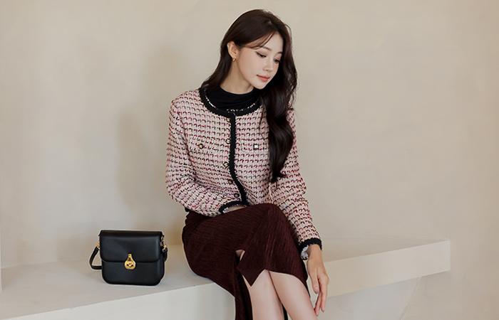 sugar Color Combination Raund neck Wool Tweed Jacket