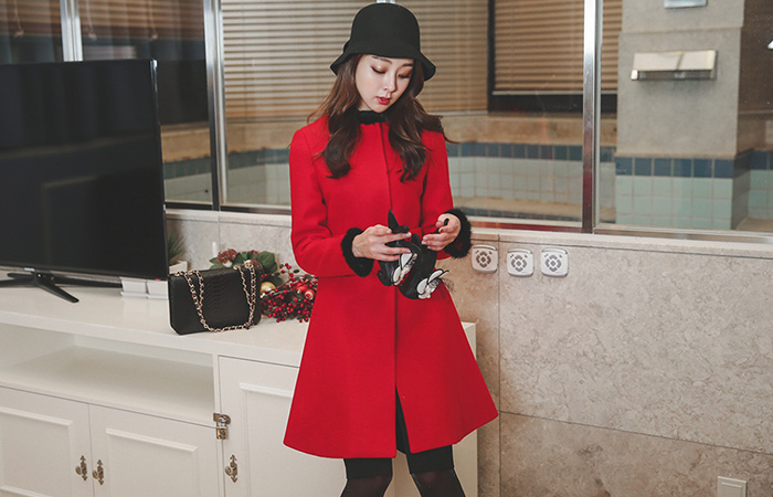 Lady Mink Fur Trimming Coat