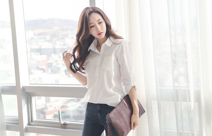 Basic Long sleeves rolled up cotton shirt