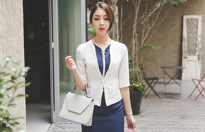 Pearl button stitch line Slim Jacket