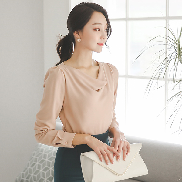 Lady Drape Cowl Blouse (Long Sleeve)
