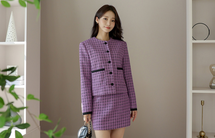 Black Check Bouclé Round Jacket