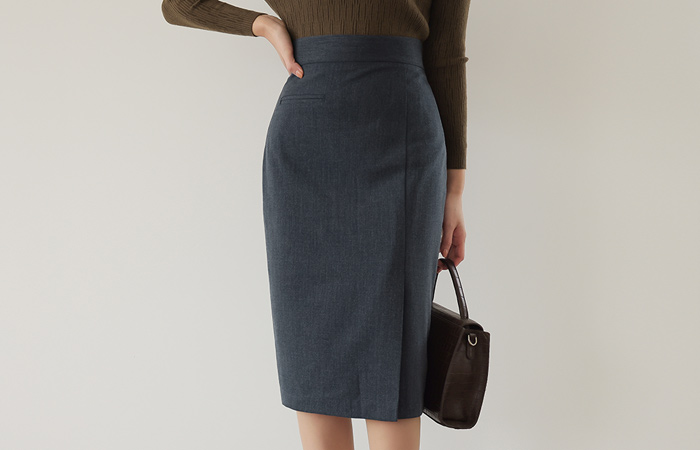 Lip-pocket Side Slit Span Skirt