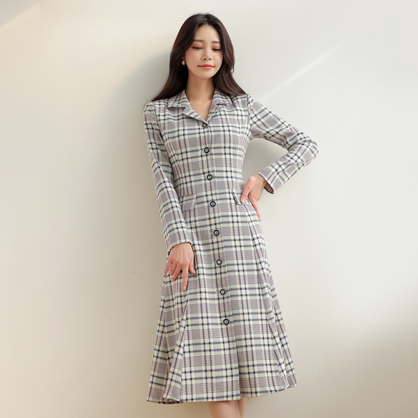 ODE Check Flared Collar Dress