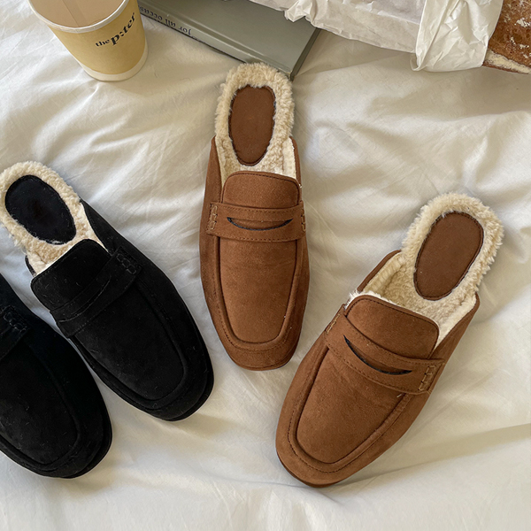 Autumn And Winter 털 Backless Loafer