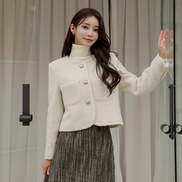 Gold Button Bouclé Wool Tweed Jacket