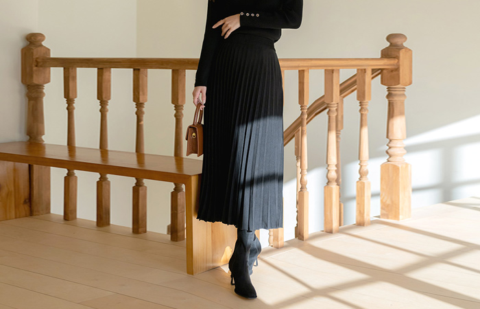 Special Mood Pleats Back Banding Long Skirt