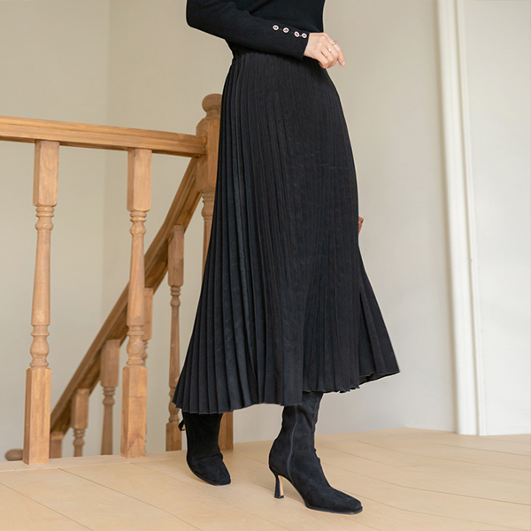 Special Mood Pleats Back Banding Long Skirt