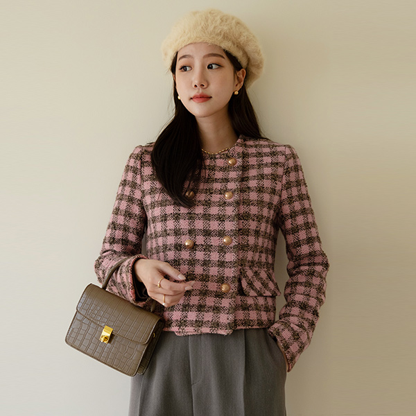 Gold Button Tweed Crop Wool Jacket