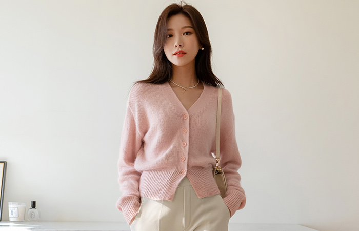 Real Rabbit Macaron Color fluffy Knit Cardigan