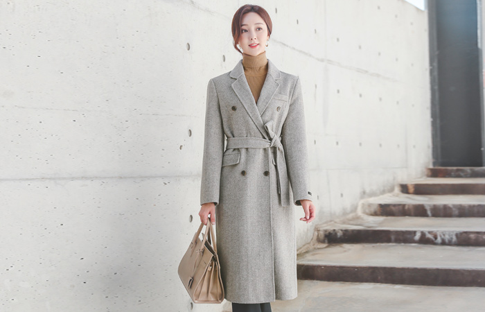 Herringbone Flap Pocket Double Wool Hand-Made Coat