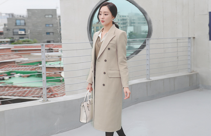 Peaked Collar Double-button Wool Hand-Made Coat