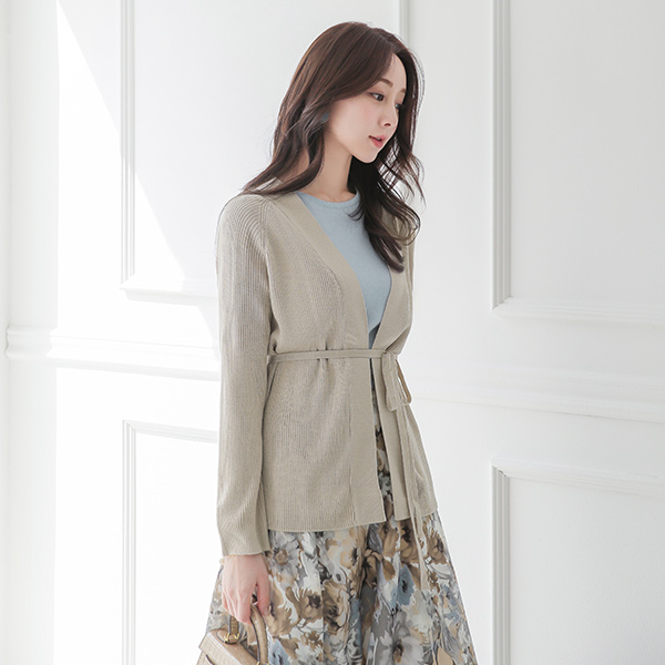 Line Corduroy No-collar Open Cardigan