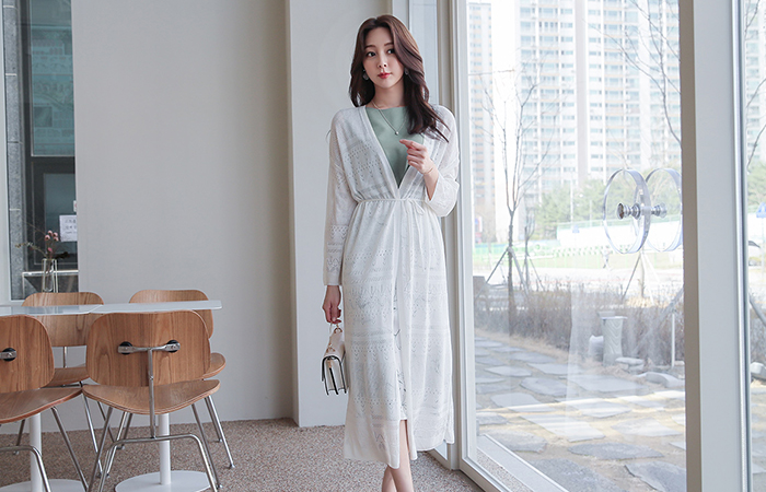 Cooling Diamond Punching Belted Robe Cardigan