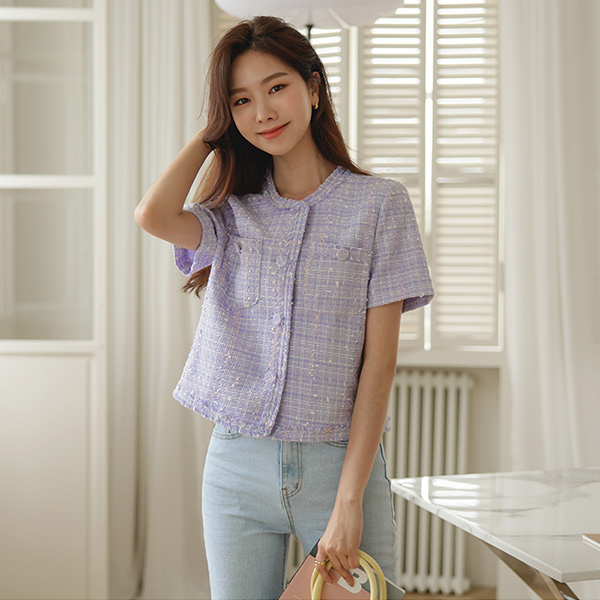 Tassel Line Tweed No-collar Jacket